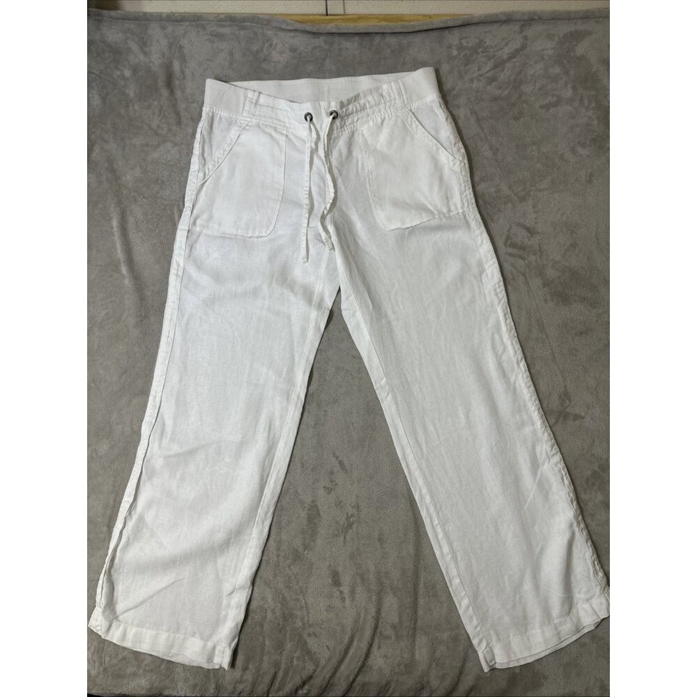 Athleta Linen Pants Womens 10 White Pull On Wide Leg Lightweight Summer Beach